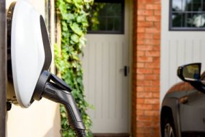 Charging Your EV During an Outage 3 Wall mounted car charging unit to supply power to electric vehicles with copy space on house wall